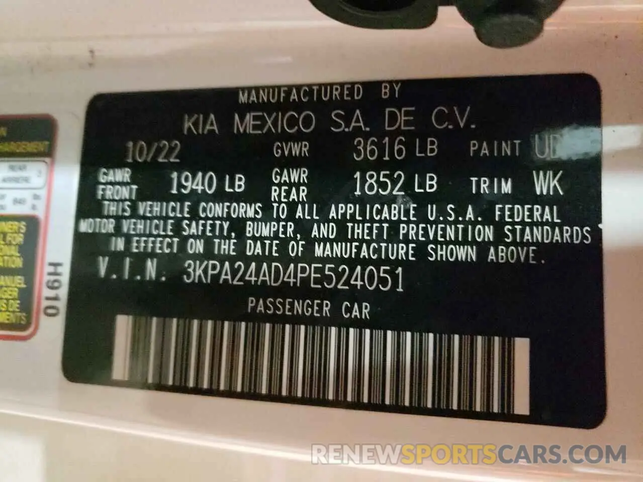 12 fotografías del automóvil dañado 3KPA24AD4PE524051 KIA RIO 2023