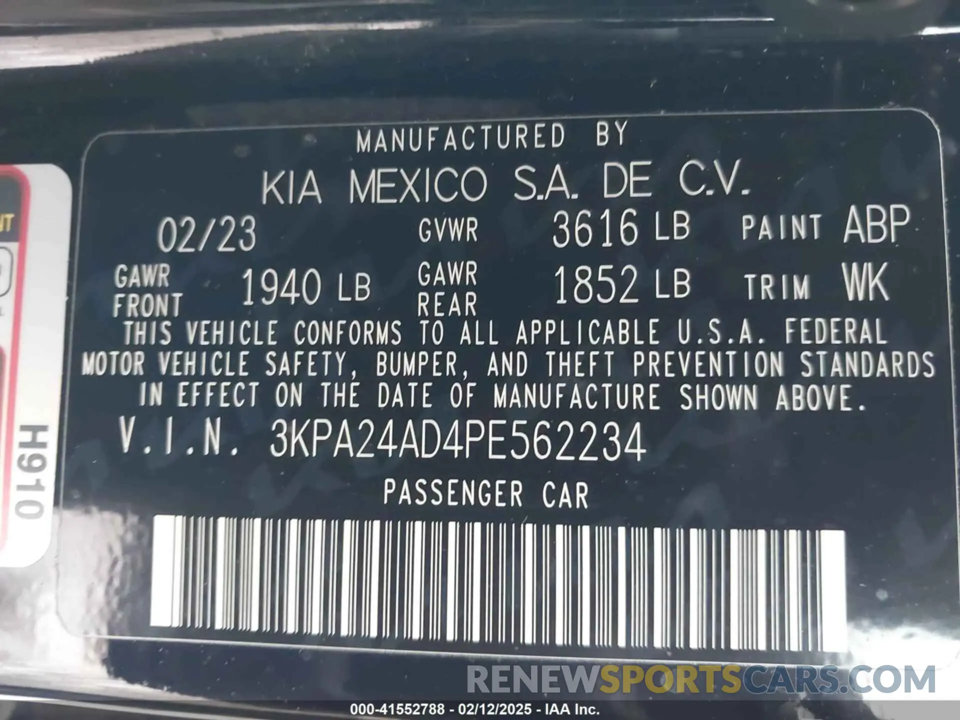 9 fotografías del automóvil dañado 3KPA24AD4PE562234 KIA RIO 2023