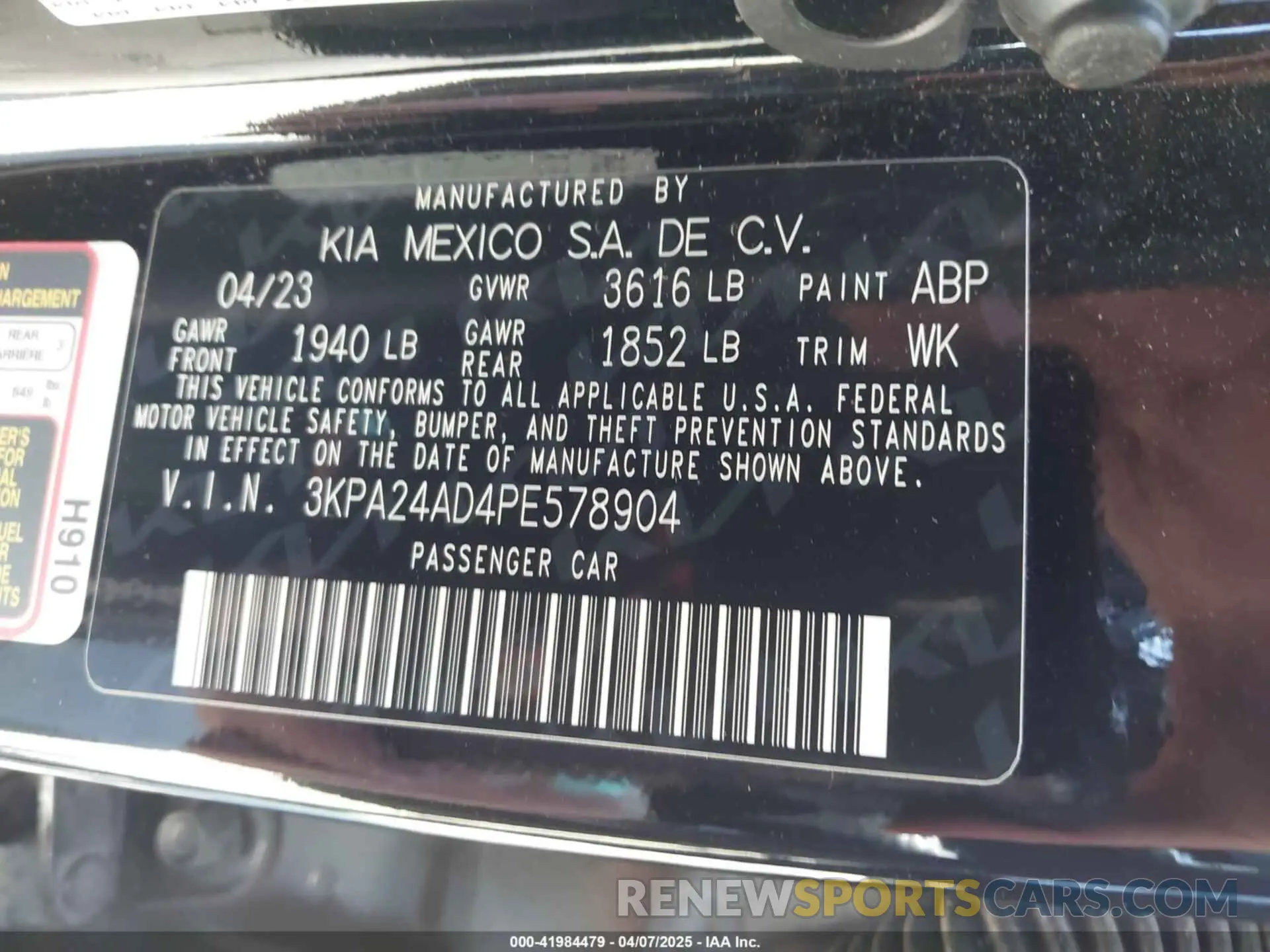 9 fotografías del automóvil dañado 3KPA24AD4PE578904 KIA RIO 2023