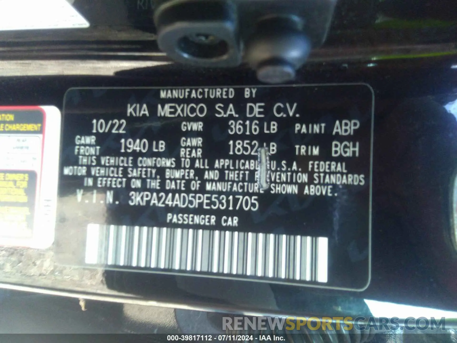 9 fotografías del automóvil dañado 3KPA24AD5PE531705 KIA RIO 2023