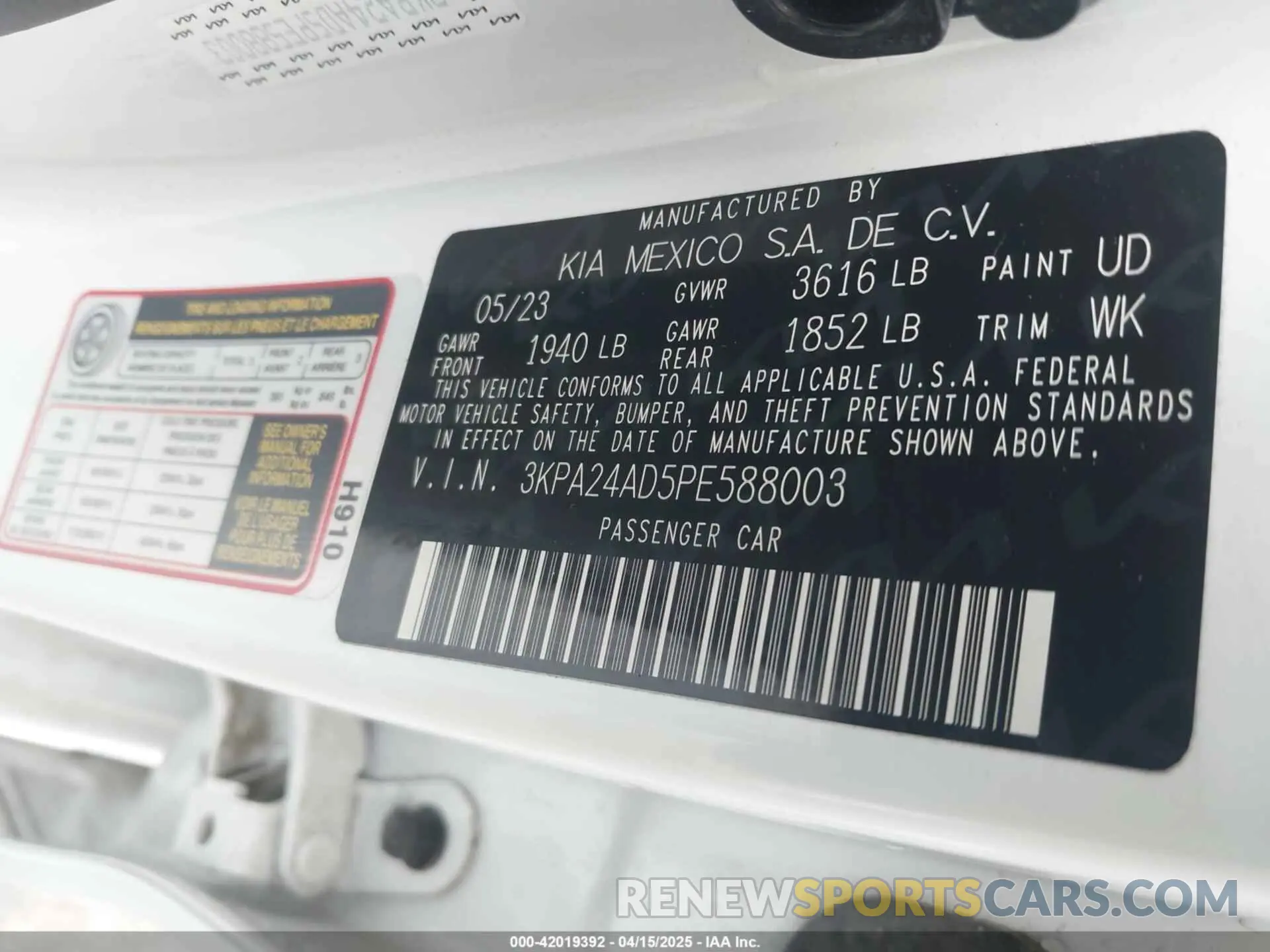 9 fotografías del automóvil dañado 3KPA24AD5PE588003 KIA RIO 2023