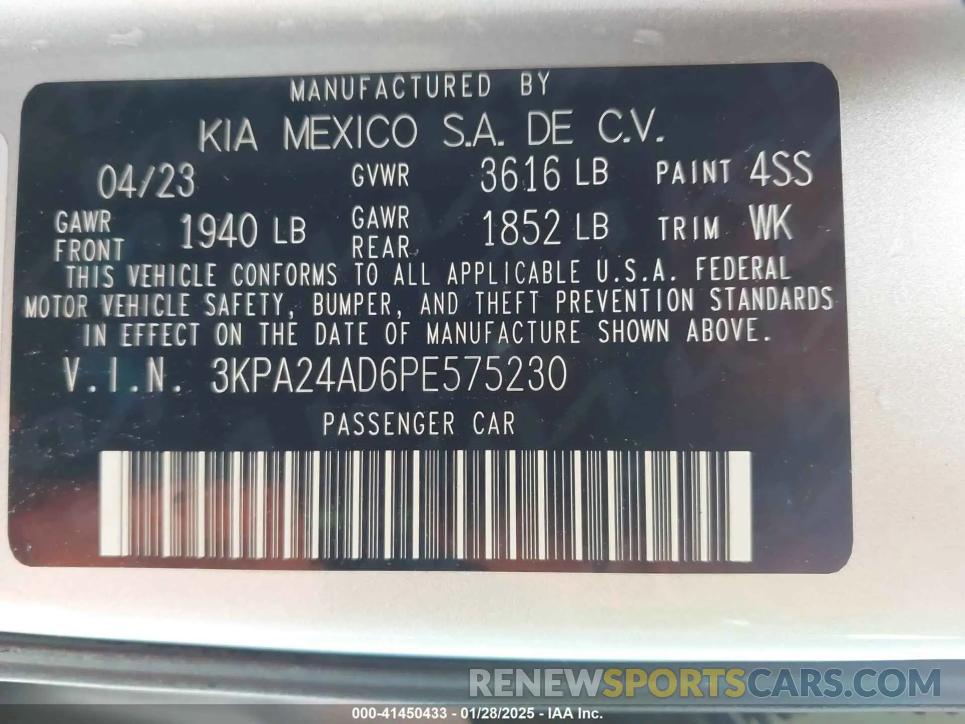 9 fotografías del automóvil dañado 3KPA24AD6PE575230 KIA RIO 2023