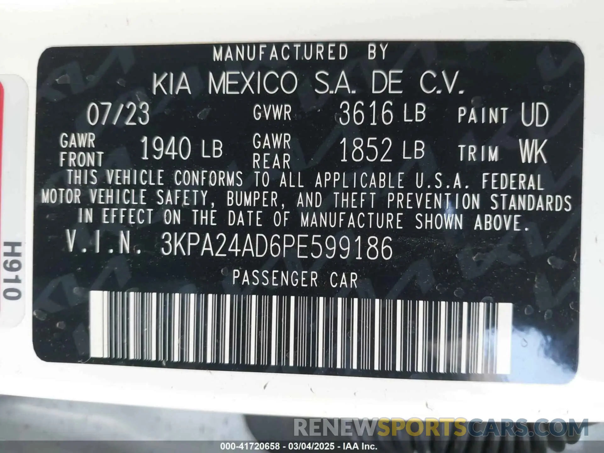 9 fotografías del automóvil dañado 3KPA24AD6PE599186 KIA RIO 2023