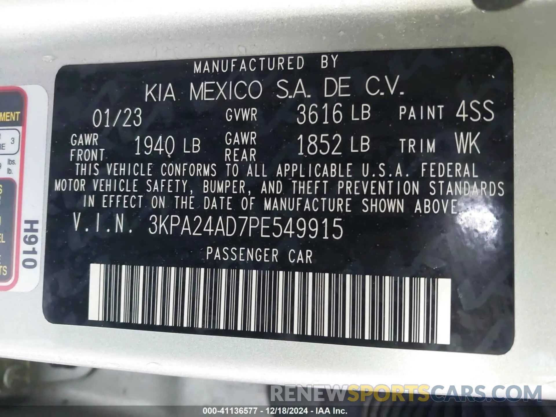 9 fotografías del automóvil dañado 3KPA24AD7PE549915 KIA RIO 2023
