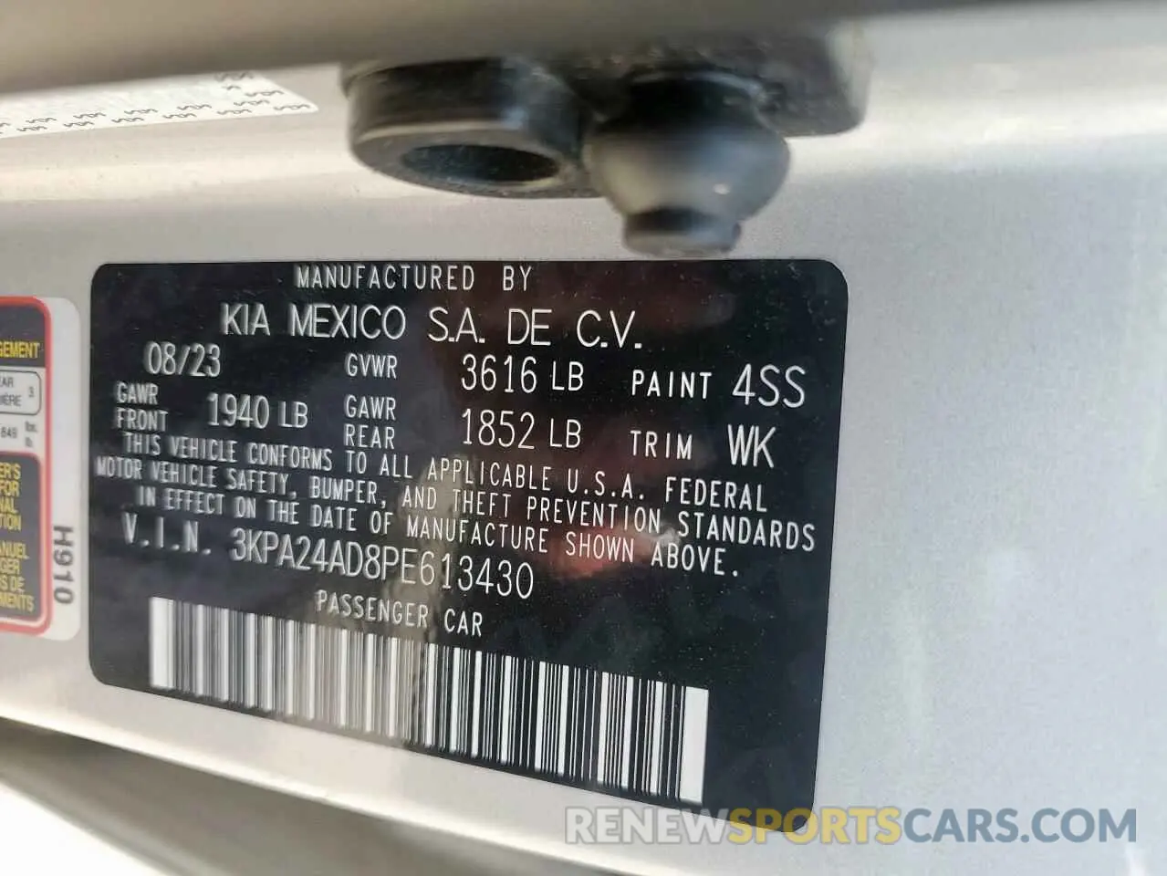 12 fotografías del automóvil dañado 3KPA24AD8PE613430 KIA RIO 2023