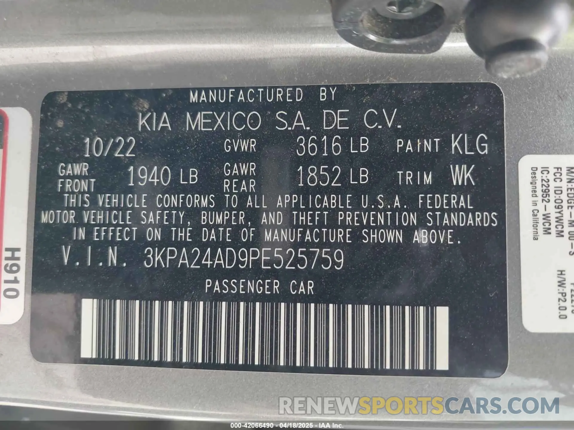9 fotografías del automóvil dañado 3KPA24AD9PE525759 KIA RIO 2023