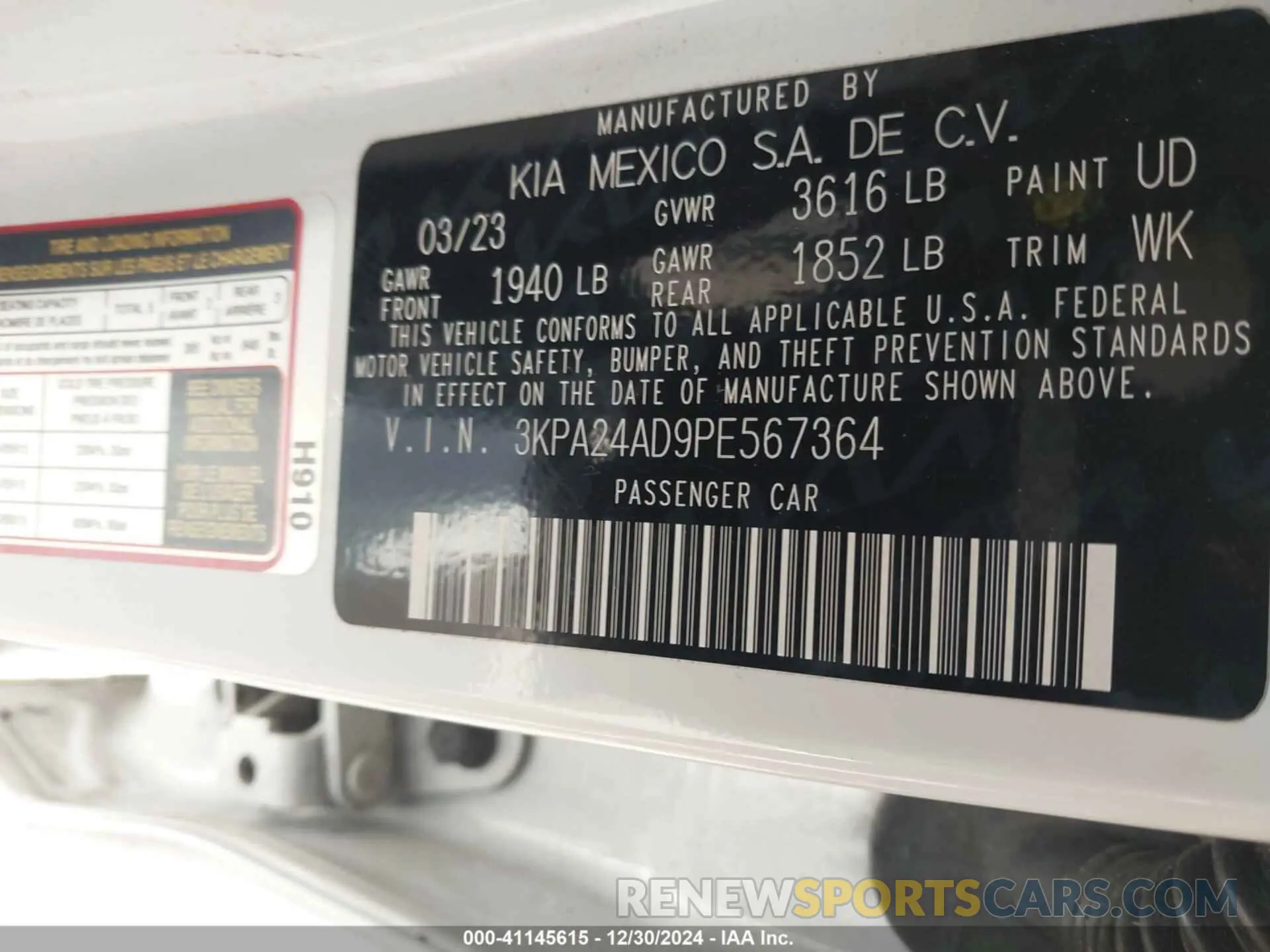 9 fotografías del automóvil dañado 3KPA24AD9PE567364 KIA RIO 2023