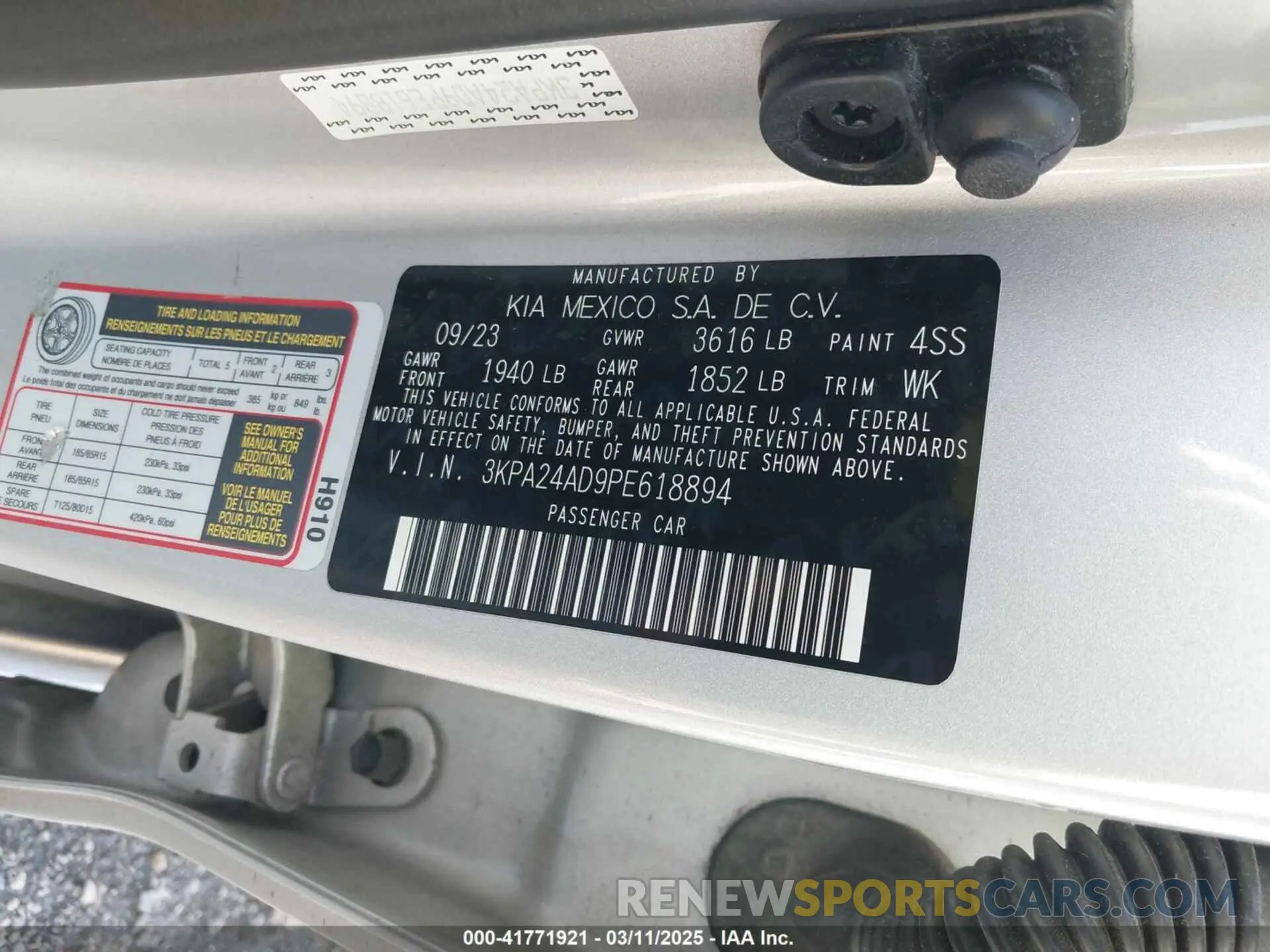 9 fotografías del automóvil dañado 3KPA24AD9PE618894 KIA RIO 2023