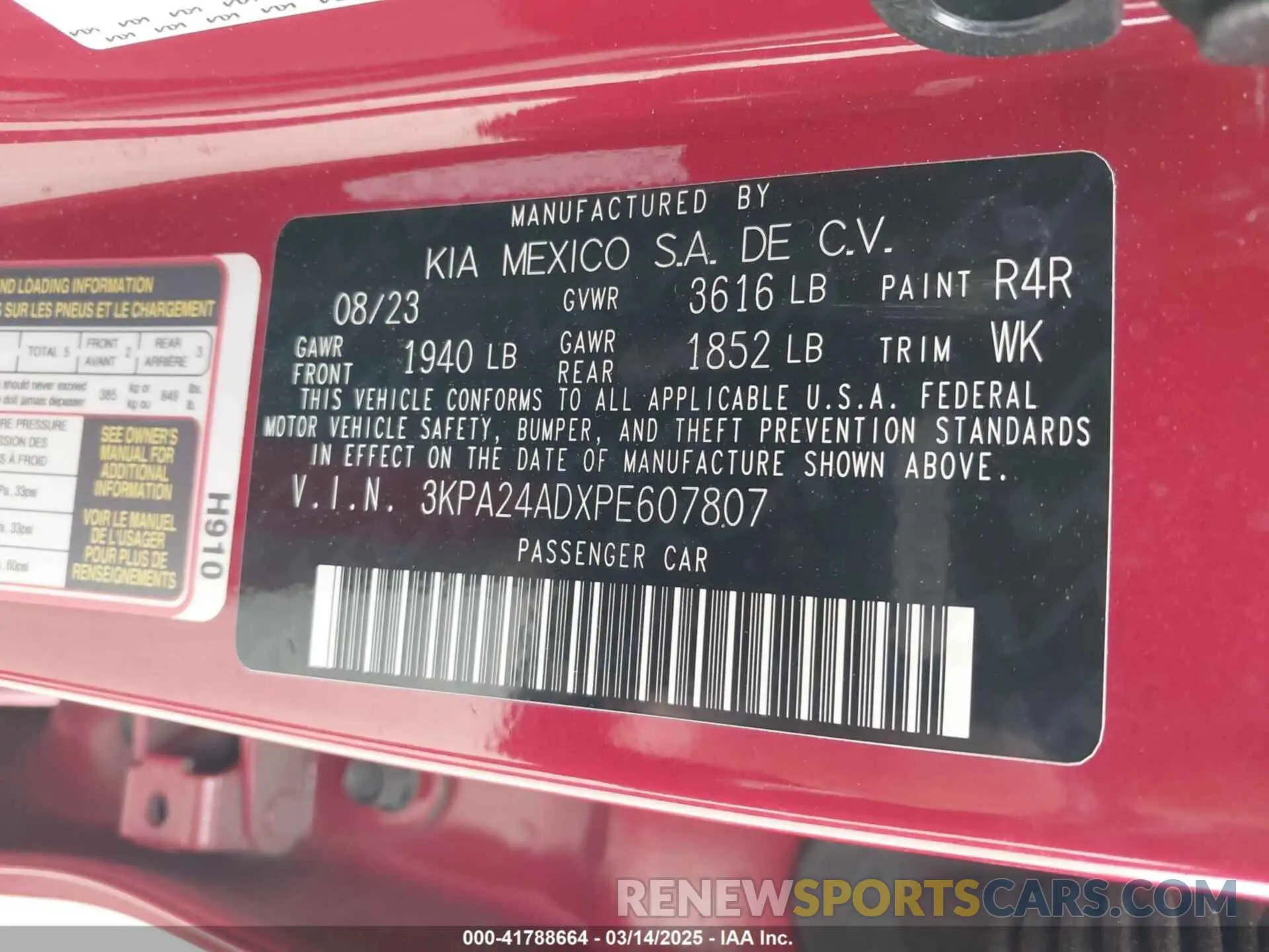 9 fotografías del automóvil dañado 3KPA24ADXPE607807 KIA RIO 2023