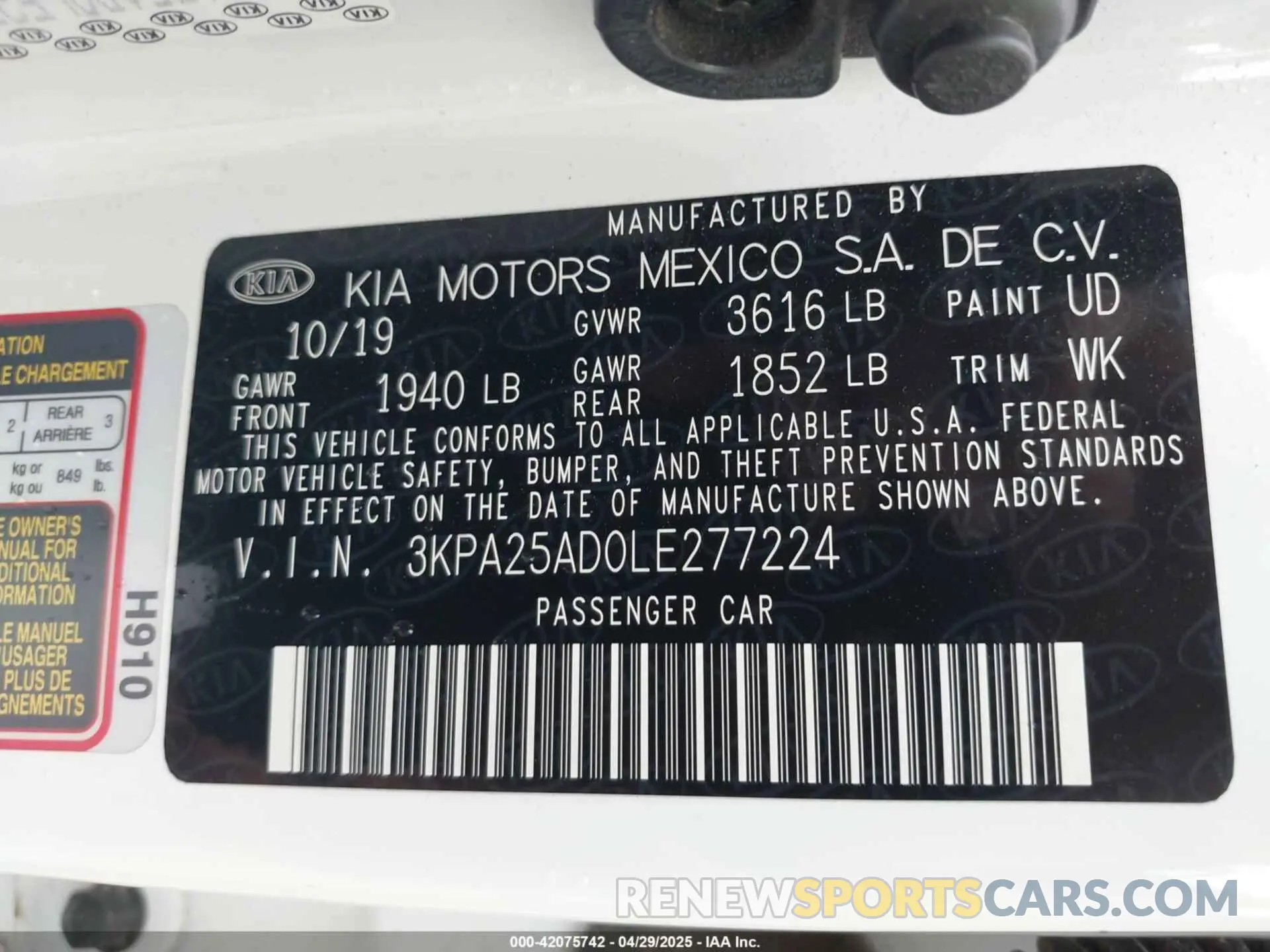 9 fotografías del automóvil dañado 3KPA25AD0LE277224 KIA RIO 5-DOOR 2020