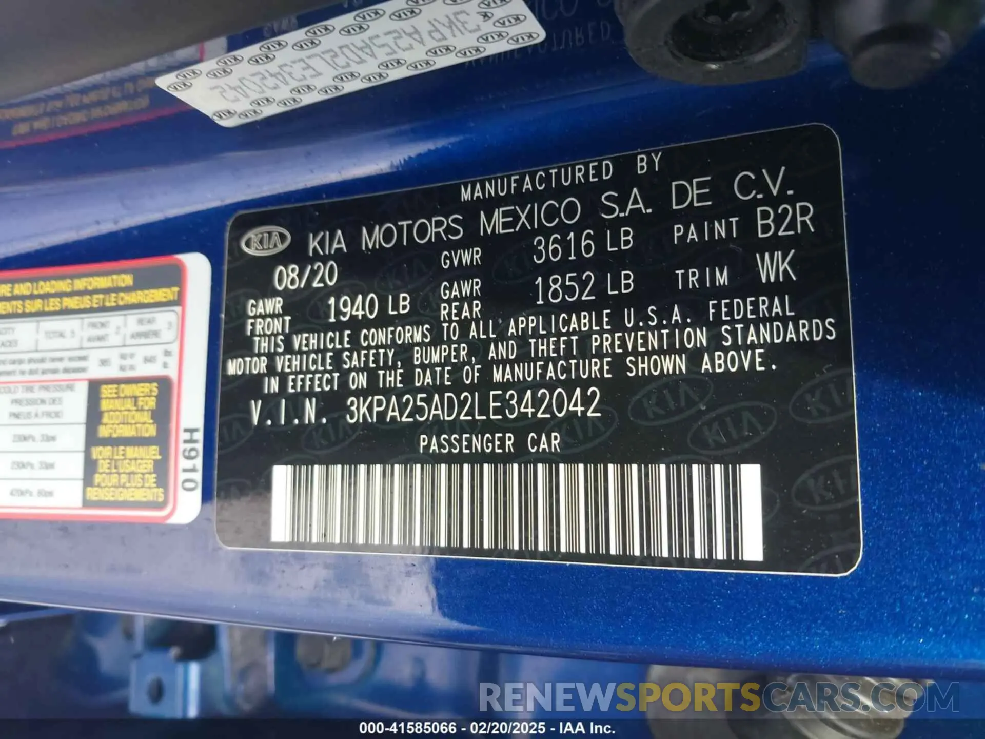 9 fotografías del automóvil dañado 3KPA25AD2LE342042 KIA RIO 5-DOOR 2020