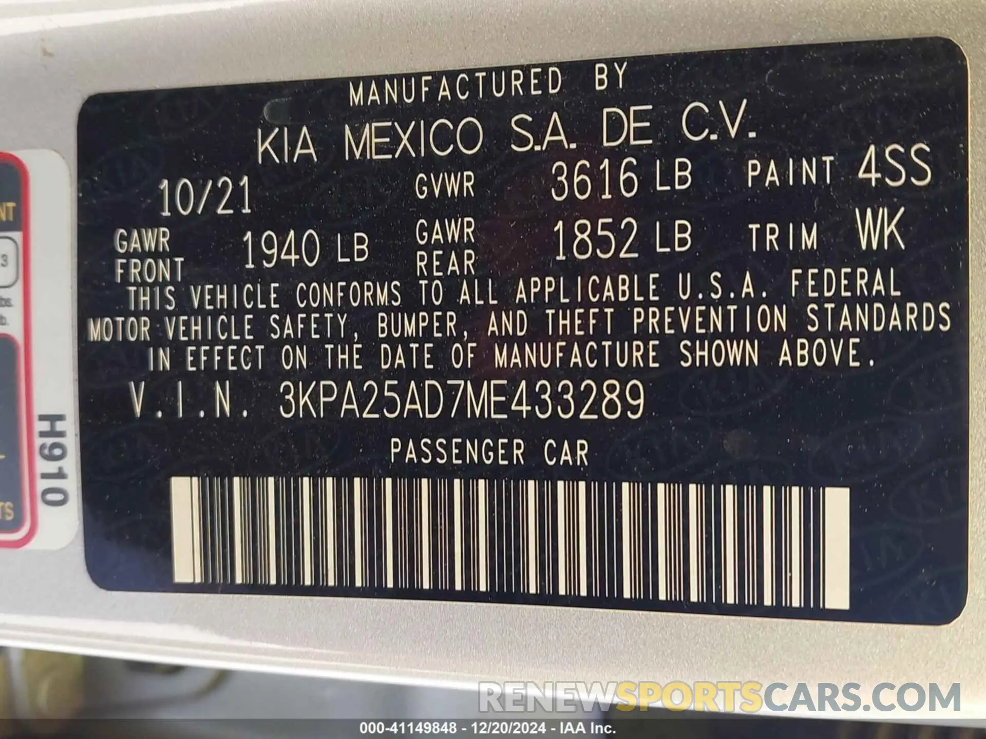 9 fotografías del automóvil dañado 3KPA25AD7ME433289 KIA RIO 5-DOOR 2021