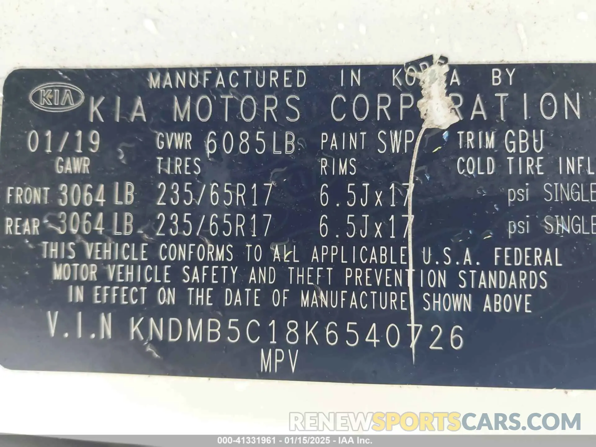 9 fotografías del automóvil dañado KNDMB5C18K6540726 KIA SEDONA 2019