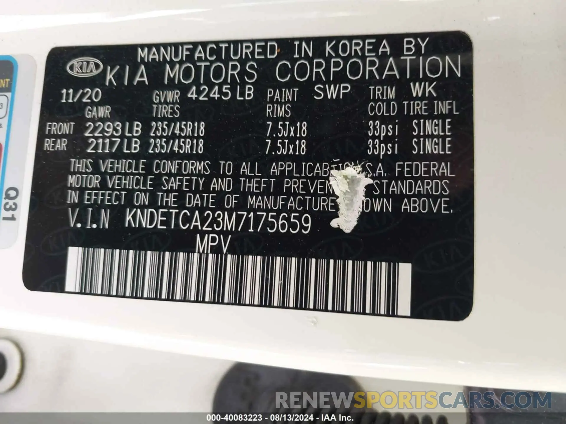 9 fotografías del automóvil dañado KNDETCA23M7175659 KIA SELTOS 2021