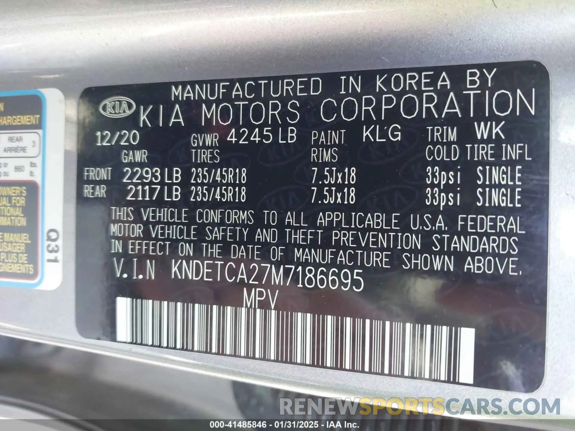 9 fotografías del automóvil dañado KNDETCA27M7186695 KIA SELTOS 2021