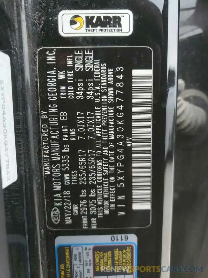 13 fotografías del automóvil dañado 5XYPG4A30KG477843 KIA SORENTO 2019