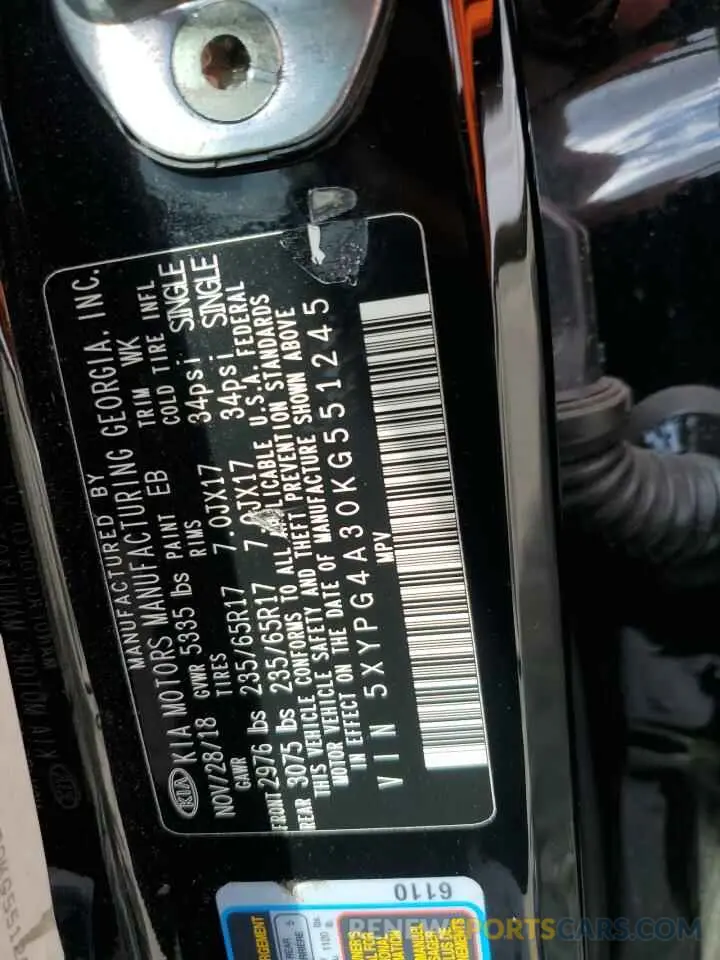 13 fotografías del automóvil dañado 5XYPG4A30KG551245 KIA SORENTO 2019