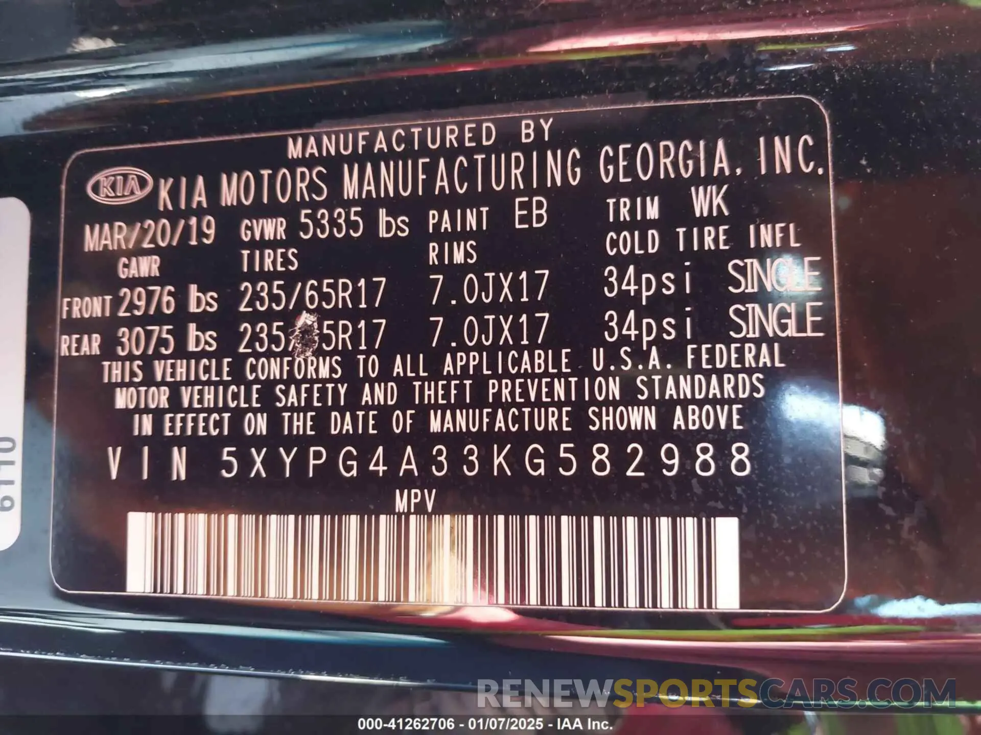 9 fotografías del automóvil dañado 5XYPG4A33KG582988 KIA SORENTO 2019