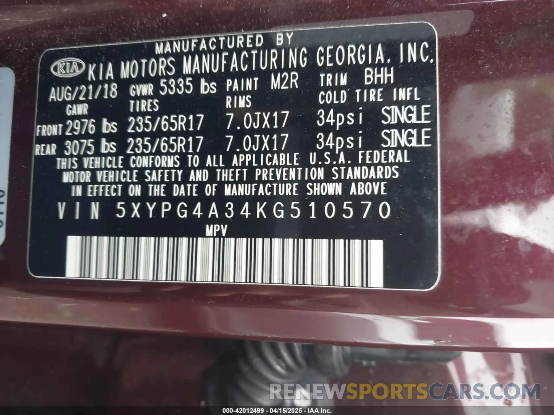 9 fotografías del automóvil dañado 5XYPG4A34KG510570 KIA SORENTO 2019