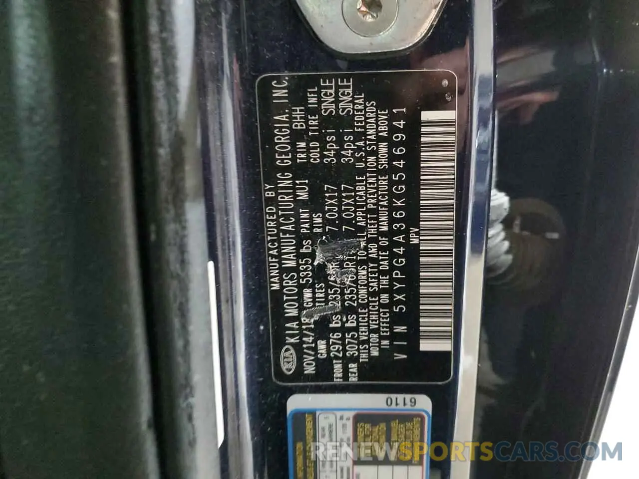 14 fotografías del automóvil dañado 5XYPG4A36KG546941 KIA SORENTO 2019
