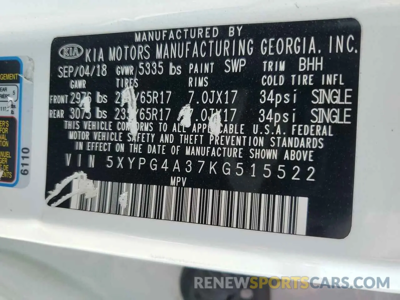 13 fotografías del automóvil dañado 5XYPG4A37KG515522 KIA SORENTO 2019