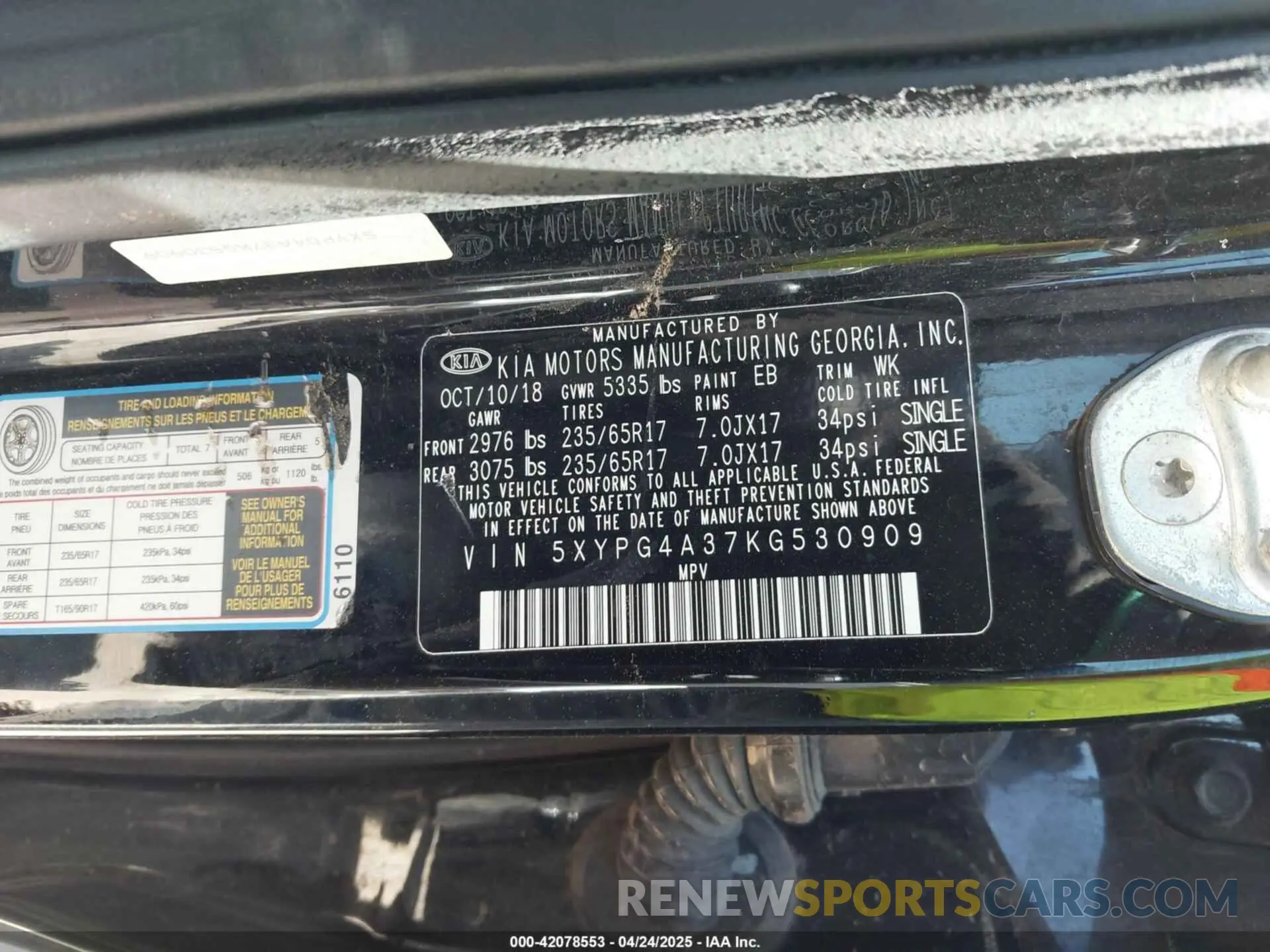 9 fotografías del automóvil dañado 5XYPG4A37KG530909 KIA SORENTO 2019