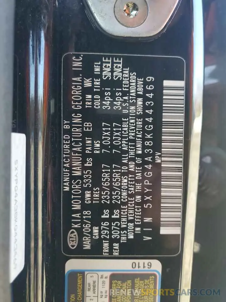 13 fotografías del automóvil dañado 5XYPG4A38KG443469 KIA SORENTO 2019