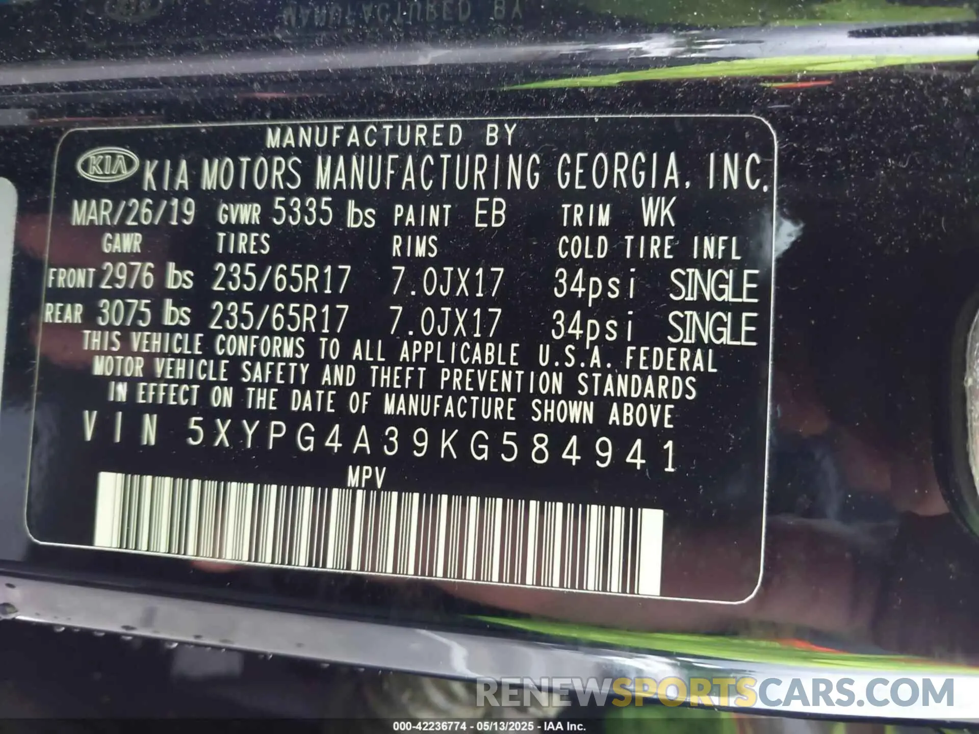 9 fotografías del automóvil dañado 5XYPG4A39KG584941 KIA SORENTO 2019