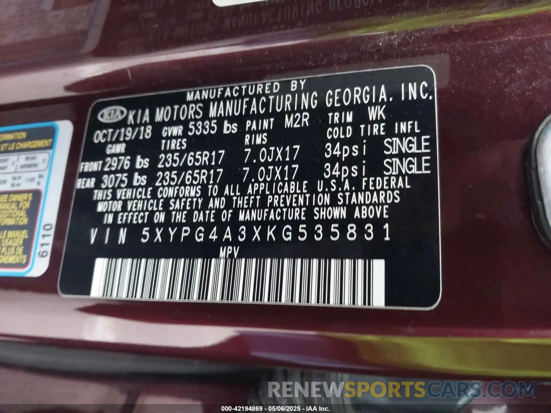 9 fotografías del automóvil dañado 5XYPG4A3XKG535831 KIA SORENTO 2019