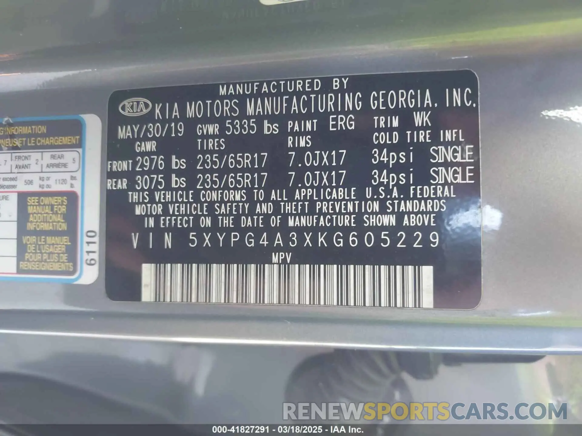 9 fotografías del automóvil dañado 5XYPG4A3XKG605229 KIA SORENTO 2019