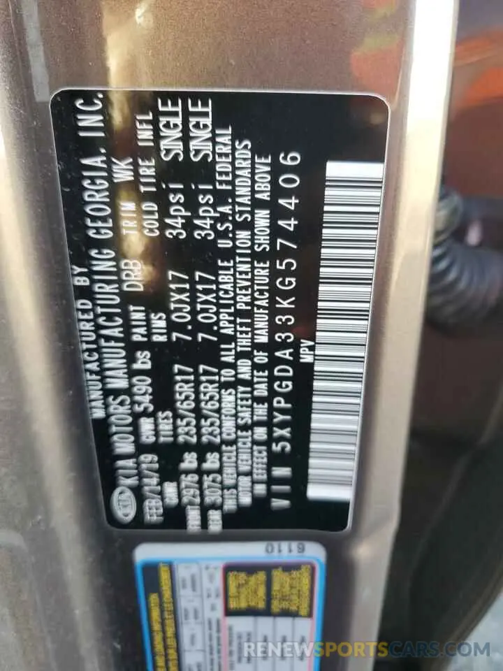 13 fotografías del automóvil dañado 5XYPGDA33KG574406 KIA SORENTO 2019