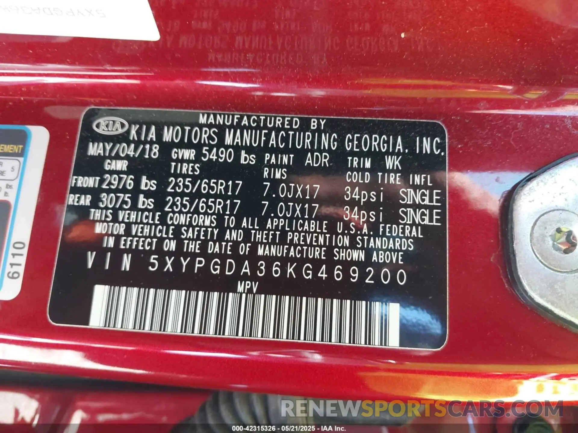 9 fotografías del automóvil dañado 5XYPGDA36KG469200 KIA SORENTO 2019