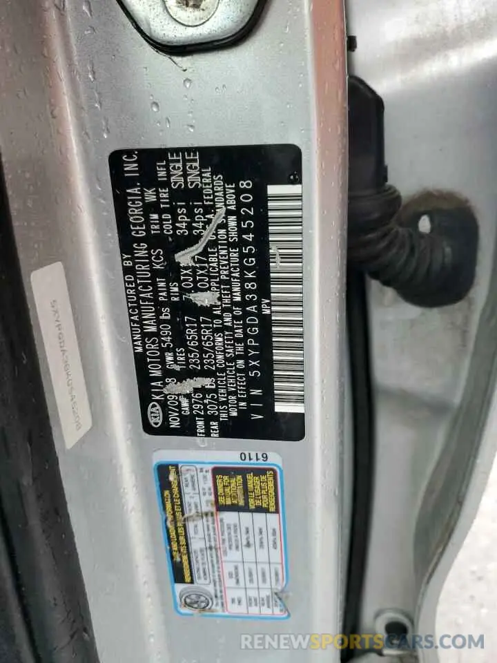 14 fotografías del automóvil dañado 5XYPGDA38KG545208 KIA SORENTO 2019