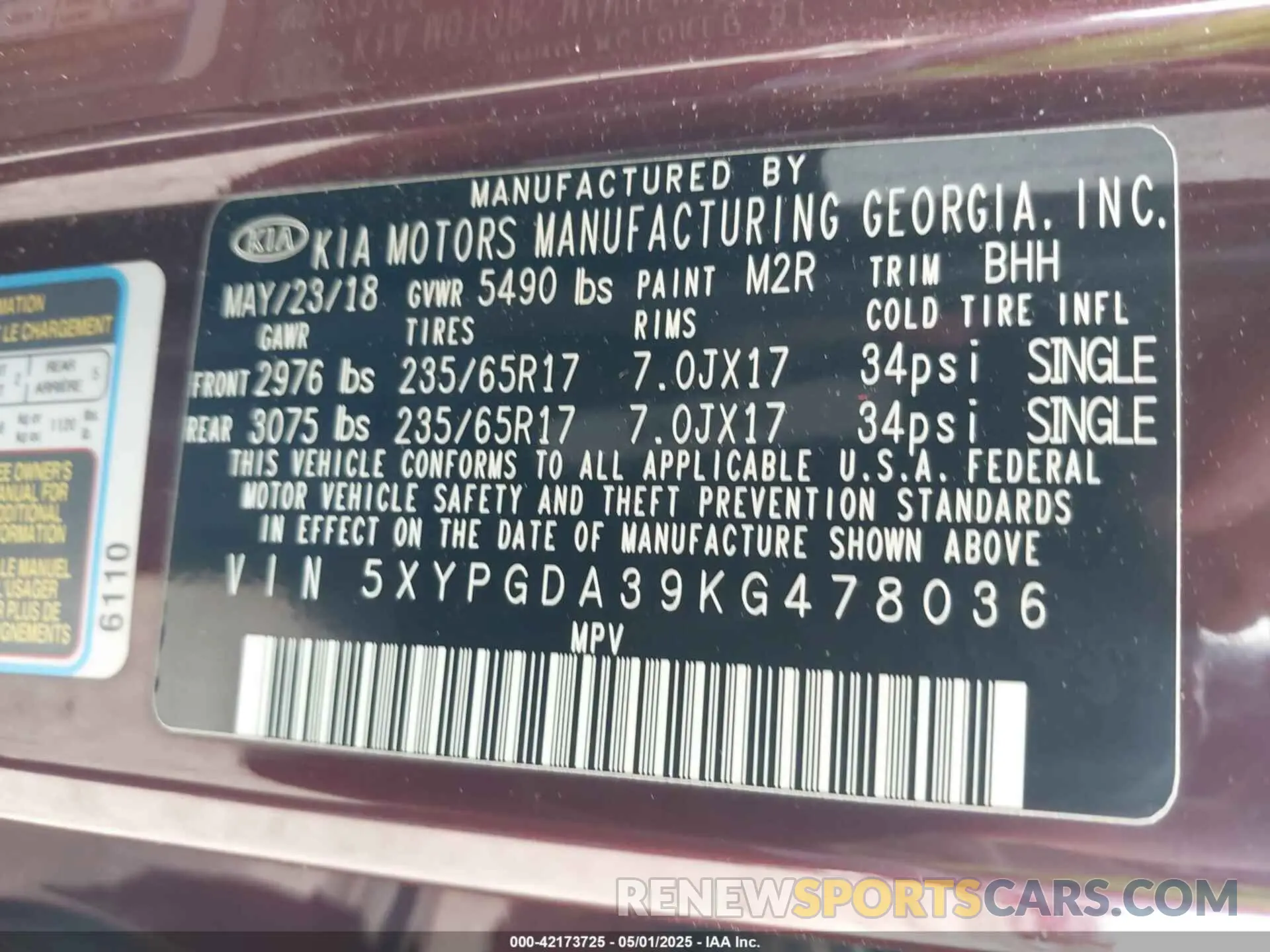 9 fotografías del automóvil dañado 5XYPGDA39KG478036 KIA SORENTO 2019