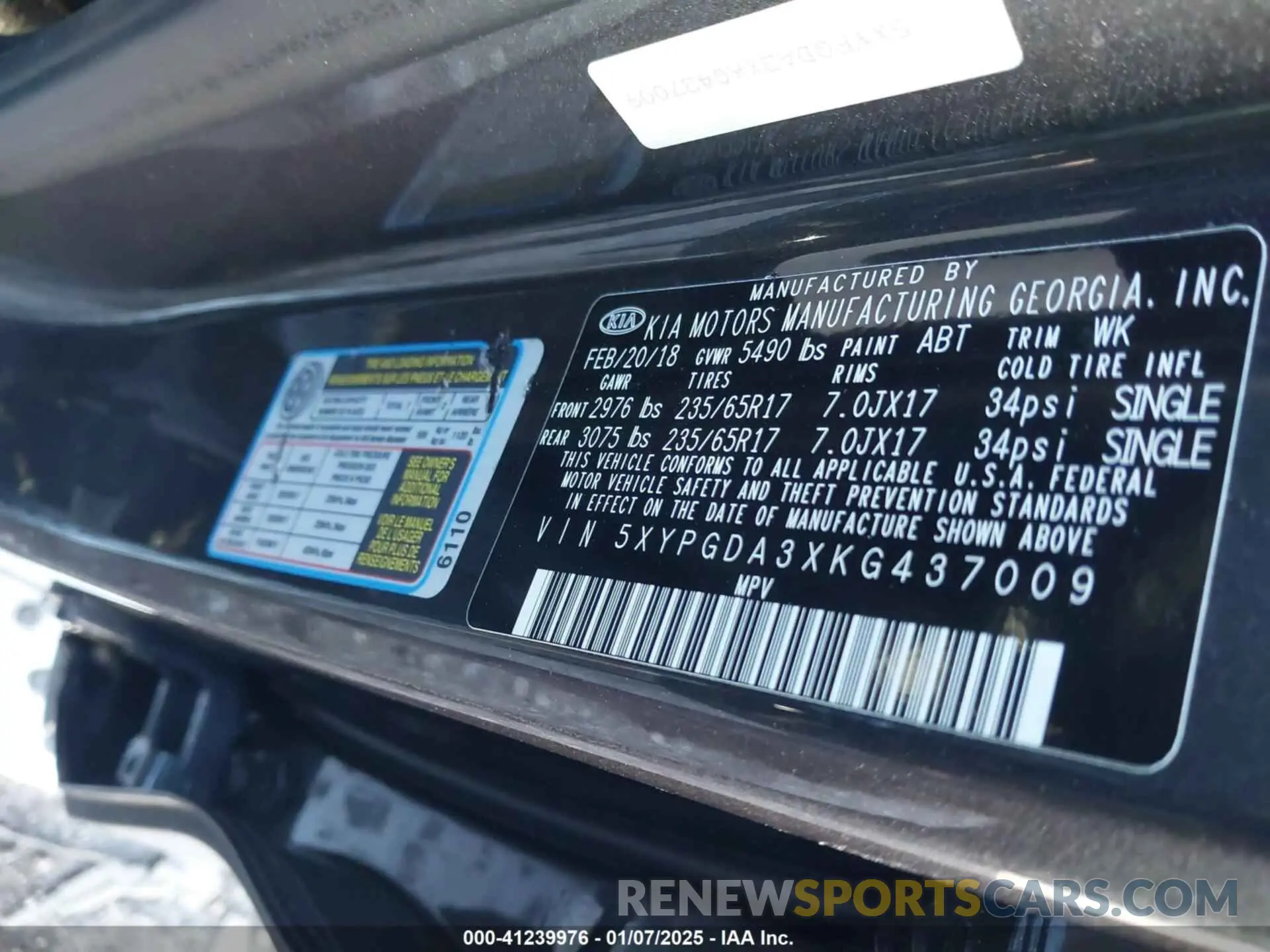 9 fotografías del automóvil dañado 5XYPGDA3XKG437009 KIA SORENTO 2019