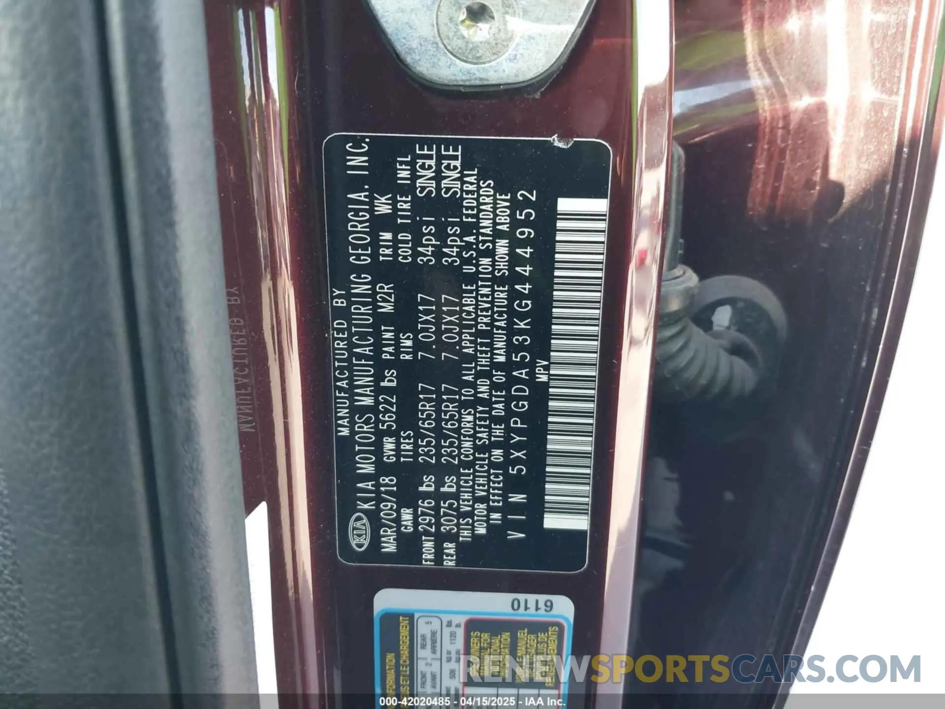 9 fotografías del automóvil dañado 5XYPGDA53KG444952 KIA SORENTO 2019