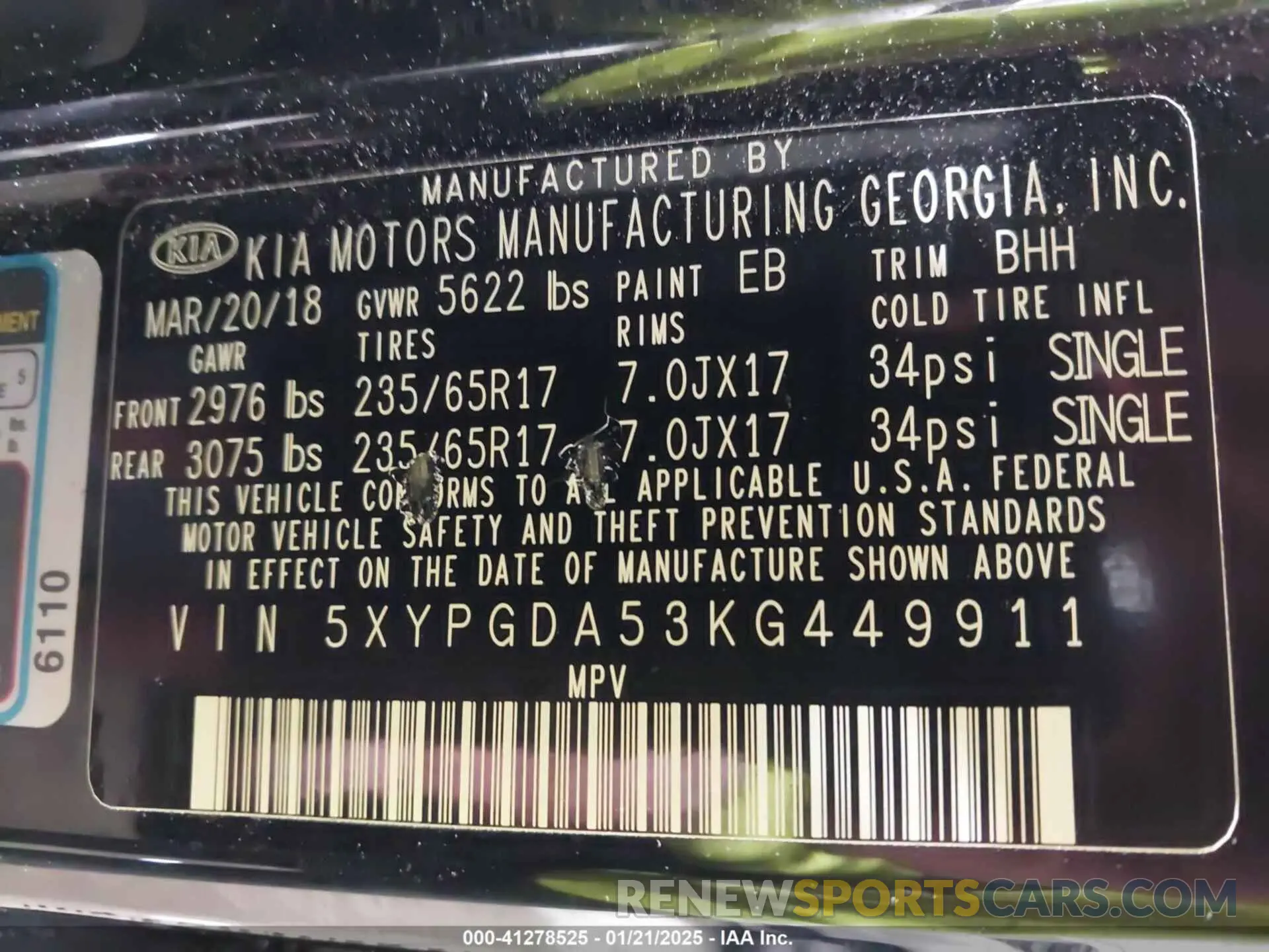 9 fotografías del automóvil dañado 5XYPGDA53KG449911 KIA SORENTO 2019