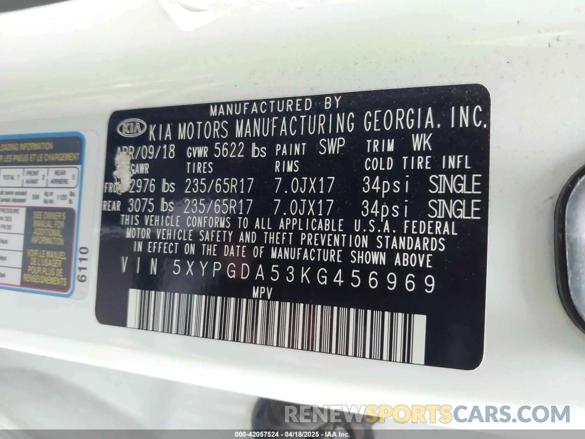 9 fotografías del automóvil dañado 5XYPGDA53KG456969 KIA SORENTO 2019