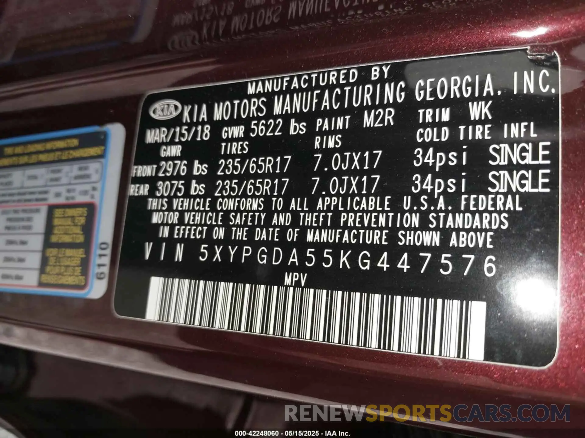 9 fotografías del automóvil dañado 5XYPGDA55KG447576 KIA SORENTO 2019