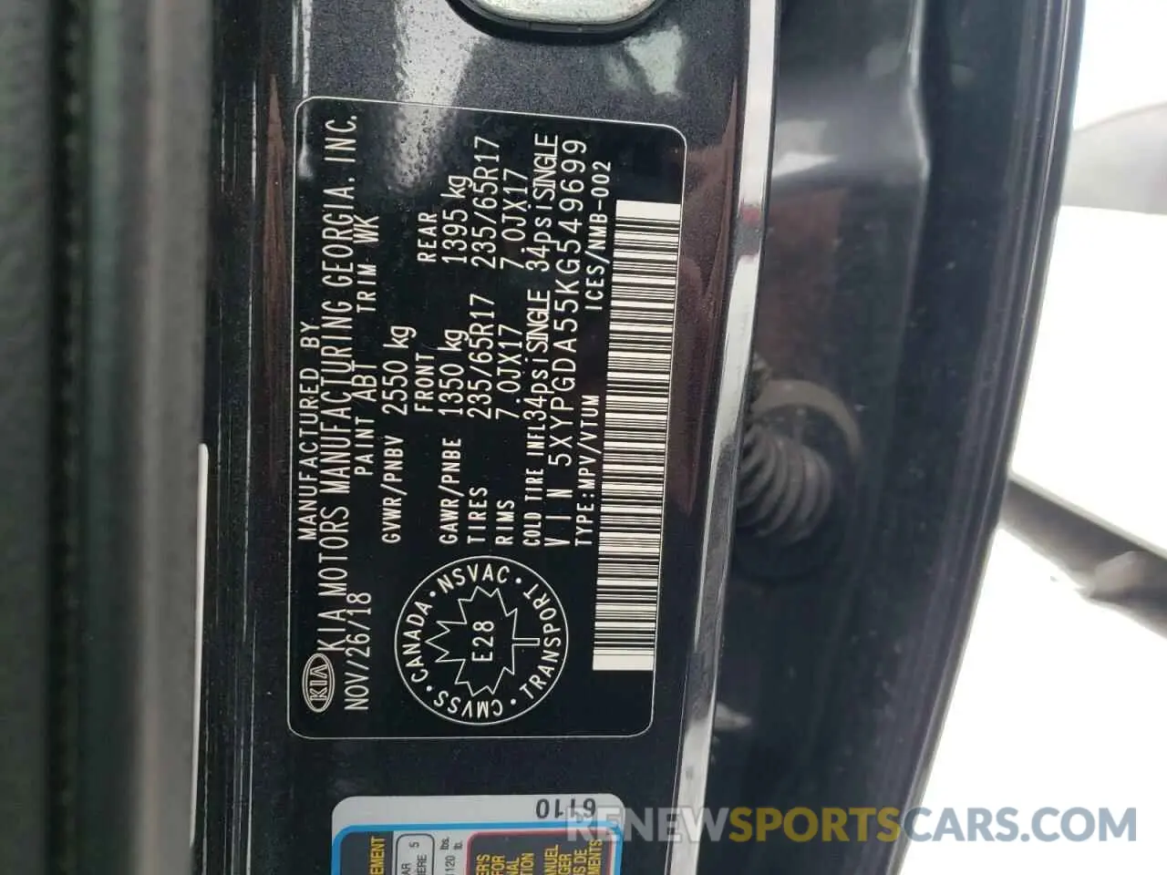 13 fotografías del automóvil dañado 5XYPGDA55KG549699 KIA SORENTO 2019