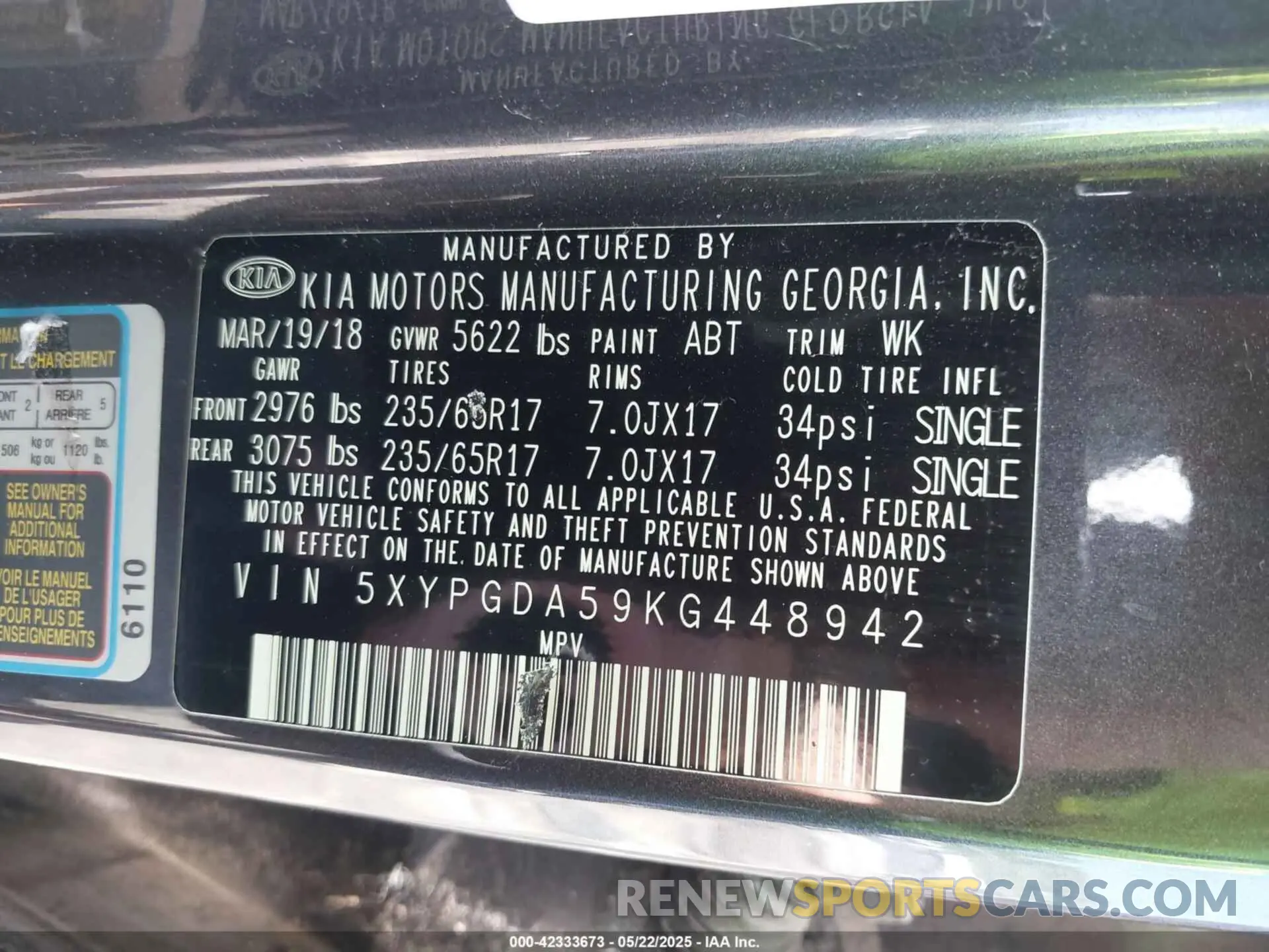 9 fotografías del automóvil dañado 5XYPGDA59KG448942 KIA SORENTO 2019