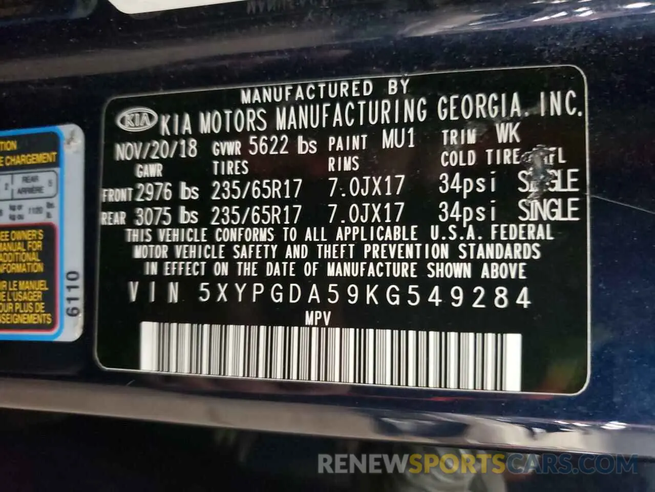 14 fotografías del automóvil dañado 5XYPGDA59KG549284 KIA SORENTO 2019