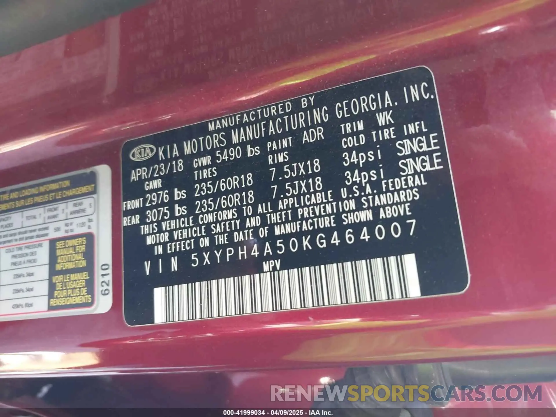 9 fotografías del automóvil dañado 5XYPH4A50KG464007 KIA SORENTO 2019