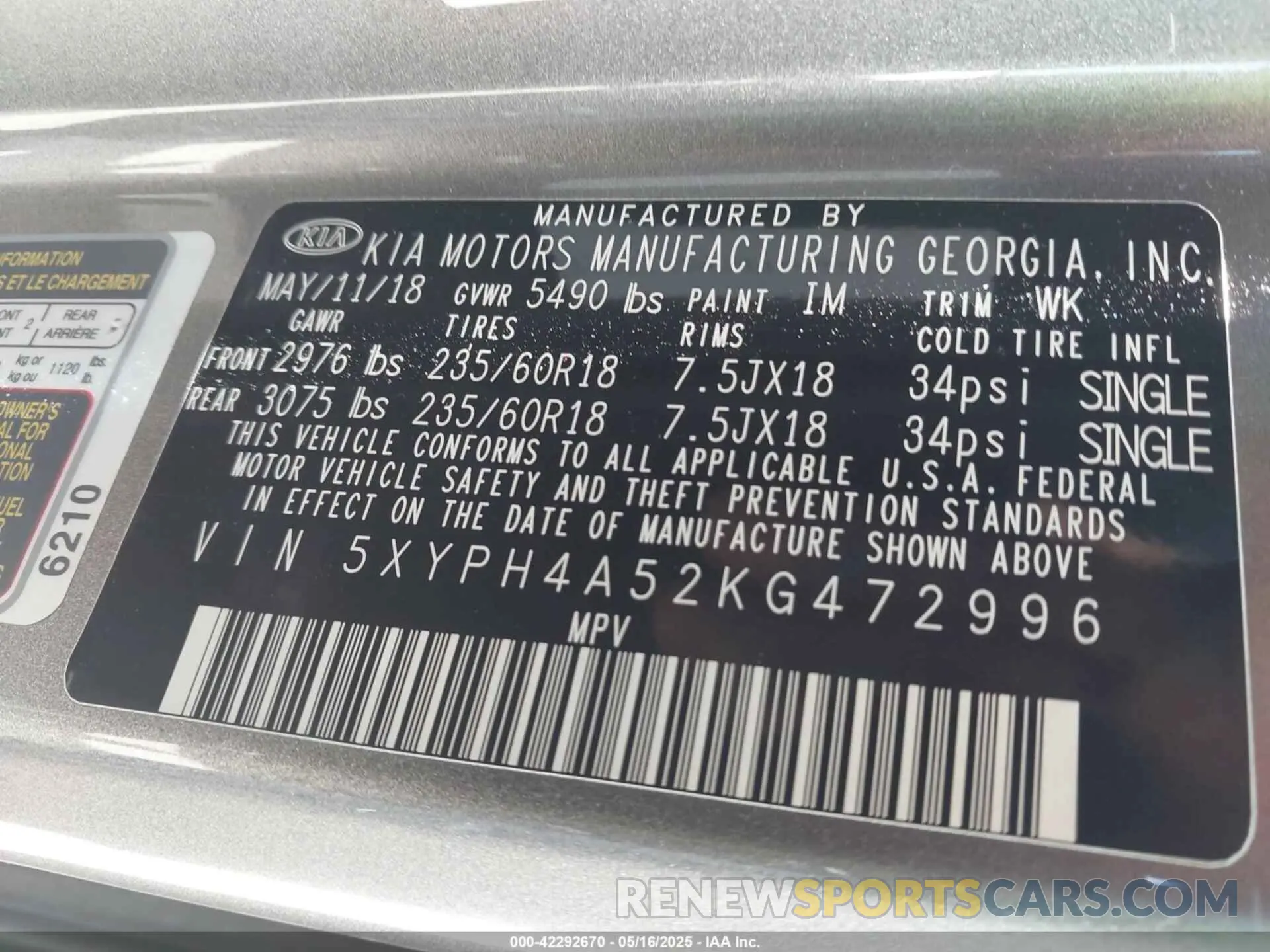 9 fotografías del automóvil dañado 5XYPH4A52KG472996 KIA SORENTO 2019
