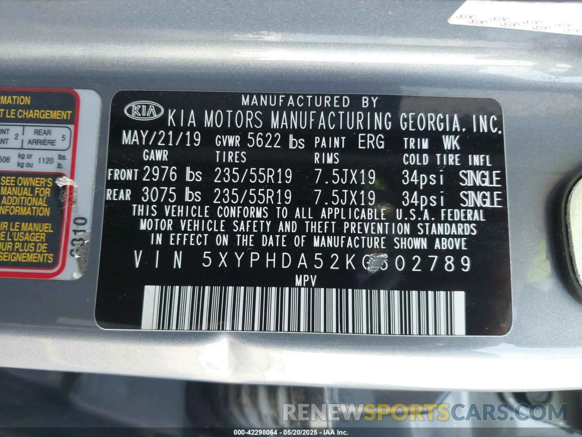 9 fotografías del automóvil dañado 5XYPHDA52KG602789 KIA SORENTO 2019