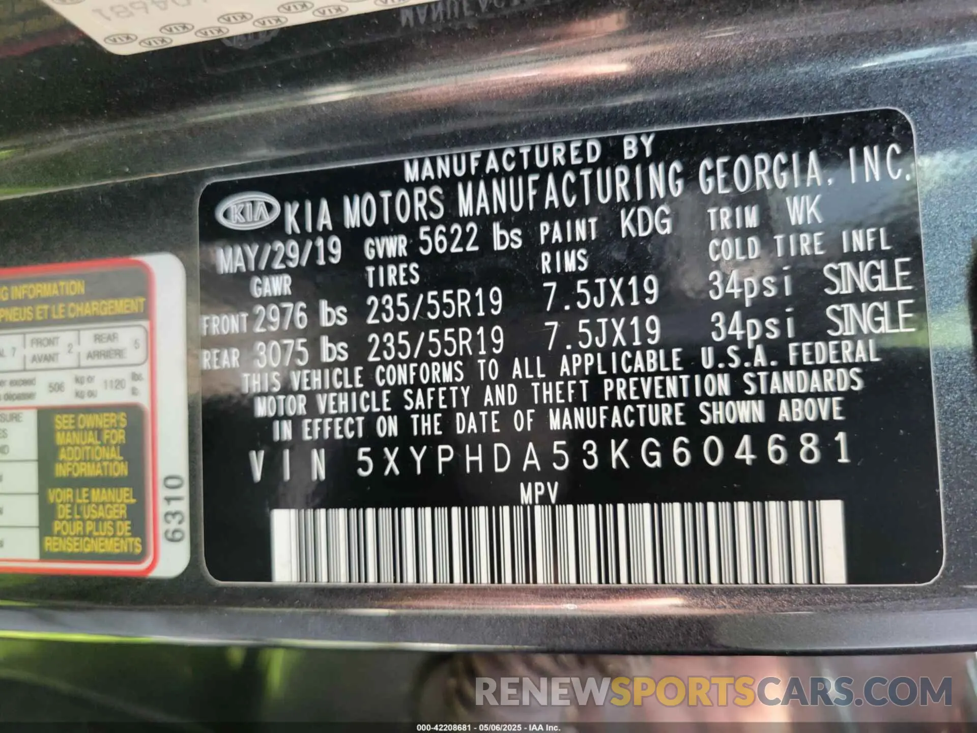 9 fotografías del automóvil dañado 5XYPHDA53KG604681 KIA SORENTO 2019