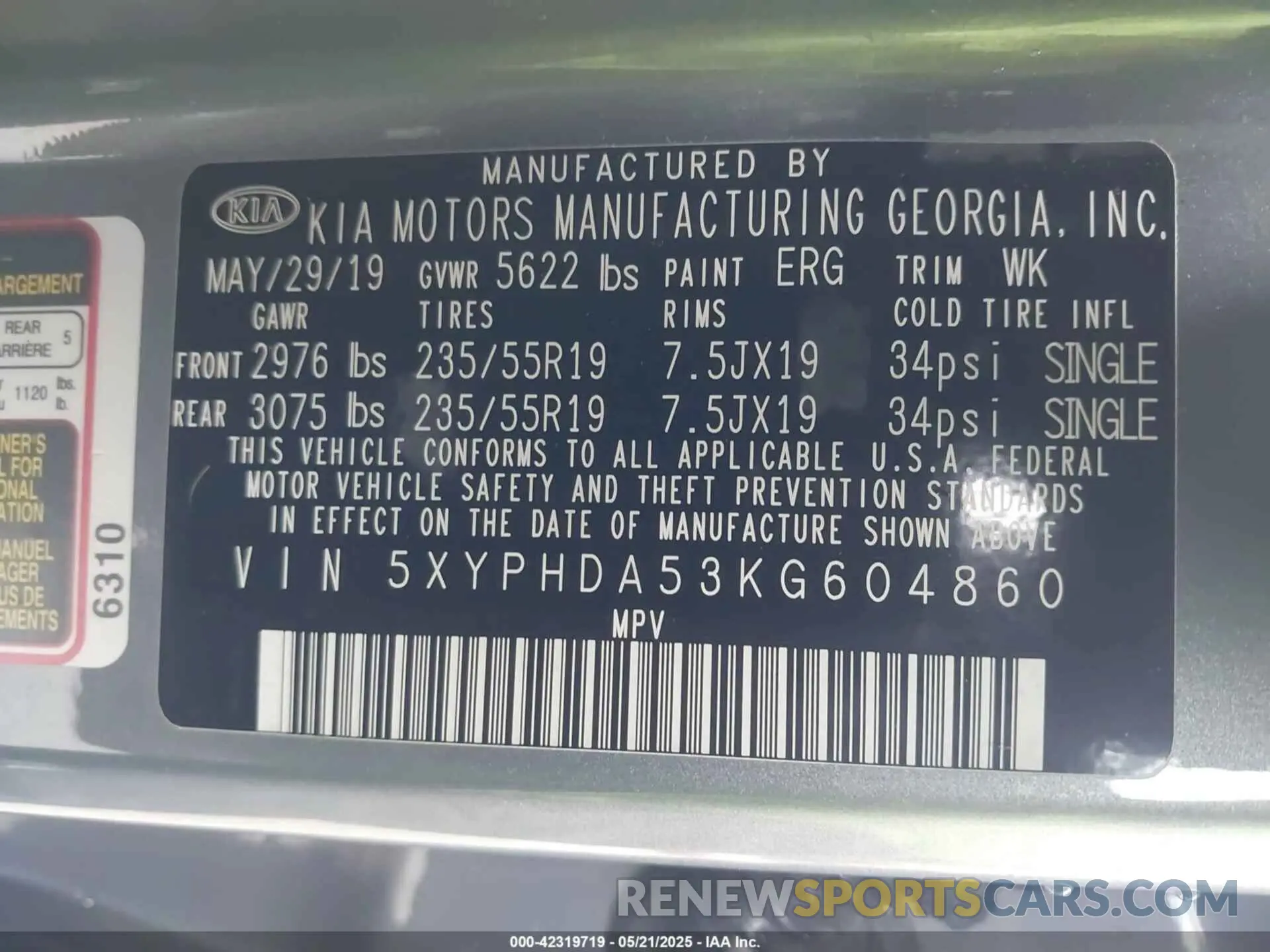 9 fotografías del automóvil dañado 5XYPHDA53KG604860 KIA SORENTO 2019