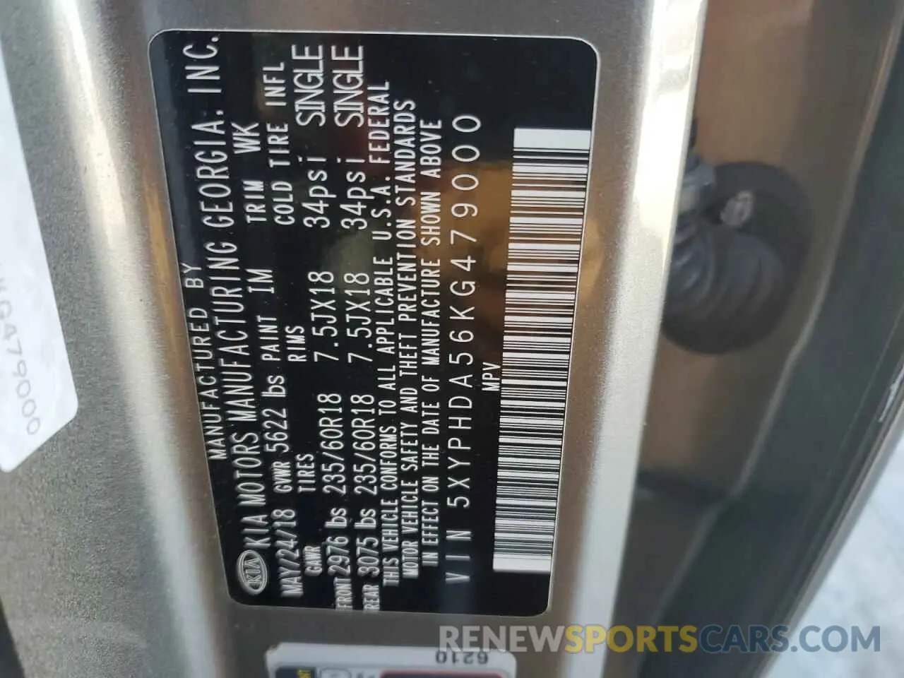 13 fotografías del automóvil dañado 5XYPHDA56KG479000 KIA SORENTO 2019