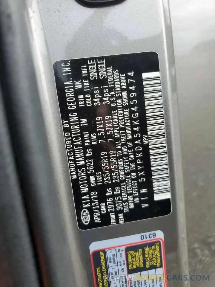 13 fotografías del automóvil dañado 5XYPKDA54KG459474 KIA SORENTO 2019