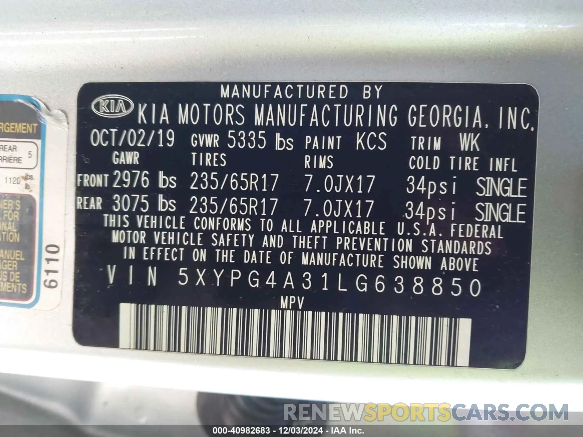 9 fotografías del automóvil dañado 5XYPG4A31LG638850 KIA SORENTO 2020